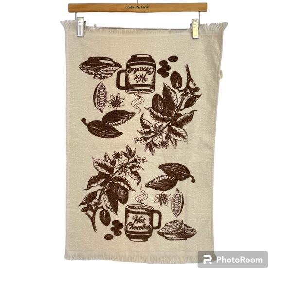 Vintage 70s Tea Towels Hand Towels Brown Retro Hot Chocolate Wood Burning Stove - Picture 2 of 8